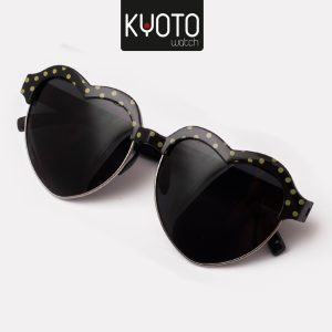 ACC856-2 - GAFAS KIDS FILTRO UV CORAZON COLOR NEGRA PUNTOS VERDES