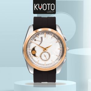 W856 - RELOJ PULSO GOMA NEGRO, MICA BICOLOR UNIVERSO CABALLERO