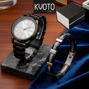KY10-48 -SET RELOJ XTREME CABALLERO NEGRO CON PULCERA DE ACERO, CAJA