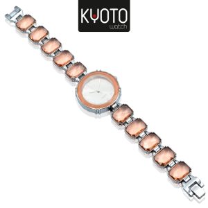 KY102-RELOJ KYOTO DAMA METALICO PIEDRAS ZIRCON ROSADAS PLATEADO