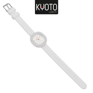 KY167- RELOJ KYOTO DAMA CUADRADO ZIRCONES PULSO GOMA COLOR BLANCO