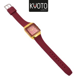 KY170- RELOJ KYOTO DAMA CUADRADO MARDO DORADP PULSO GOMA COLOR VINOTINTO