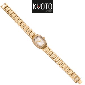 KY187- RELOJ KYOTO DAMA METALICO RECTANGULAR BRILLANTES DORADO