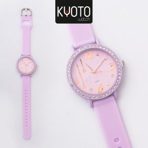 W834 - RELOJ LILA ESTRELLAS Y ZIRCONES PULSO GOMA