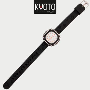 KY168-RELOJ KYOTO DAMA CUADRADO ZIRCONES PULSO GOMA COLOR NEGRO