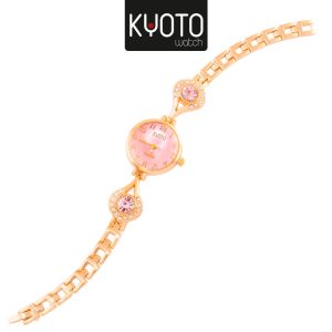 KY214-RELOJ KYOTO DAMA REDONDO METALICO ZIRCONES COLOR ROSADO