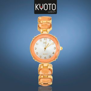 KY103-RELOJ KYOTO DAMA METALICO PIEDRAS ZIRCON ROSADO DORADO