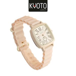 KY116- RELOJ KYIOTO DAMA NUMEROS CARTIER , PULSO GOMA COLOR BEYGE