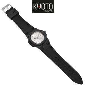 KY129- RELOJ KYOTO CABALLERO PULSO GOMA NEGRO MICA COLOR PLATEADA