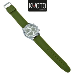 KY184- RELOJ KYOTO CABALLERO PULSO GOMA MARCO PLATEADO COLOR VERDE