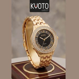 KY302 - RELOJ KYOTO MARCO EN CRISTALES ZHAPHIR , DORADO NEGRO