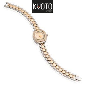 KY309 - RELOJ KYOTO PEQUEÑO RECTANGULAR MARCO DE ZIRCONES , BICOLOR , DORADO