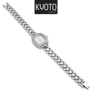 KY310 - RELOJ KYOTO PEQUEÑO RECTANGULAR MARCO DE ZIRCONES , PLATEADO