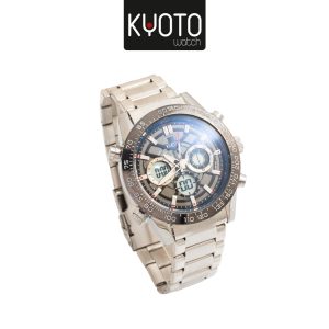 KY351 - RELOJ KYOTO CABALLERO , HUGUER , METALICO , RESISTENTE AL AGUA NO SUMERGIBLE , DUAL TIME , NEGRO PLATEADO