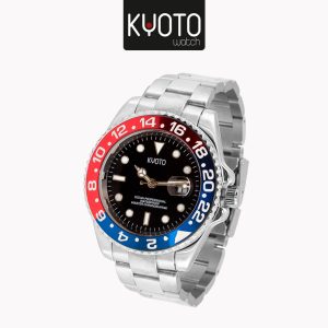 KY360- RELOJ KYOTO INSPIRADO EN ROLEX , CALENDARIO , RESISTENTE AL AGUA NO SUMERGIBLE , MARCO AZUL ROJO