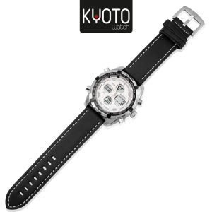 KY366- RELOJ KYOTO DUAL TIME , PANTHER , PULSO SILICONA RESISTENTE AL AGUA NO SUMERGIBLE , BLACK WHITE