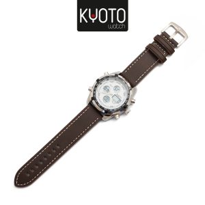 KY368 - RELOJ KYOTO DUAL TIME , PANTHER , PULSO SILICONA RESISTENTE AL AGUA NO SUMERGIBLE , BROWN WHITE
