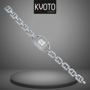 KY68 - RELOJ KYOTO DAMA METALICO CUADRADO ESLABONES MICROZIRCONES DORADO