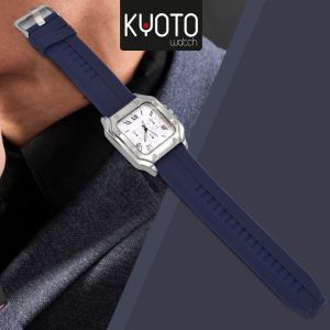 W877 - RELOJ ESTILO CARTIER CUADRADO PULSO GOMA AZUL HOMBRE