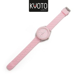 KY155 - RELOJ KYOTO DAMA PULSO GOMA REDONDO LINEAS COLOR ROSADO