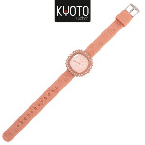 KY169 - RELOJ KYOTO DAMA CUADRADO ZIRCONES PULSO GOMA COLOR PALO DE ROSA