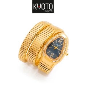KY266 - RELOJ BRASALETE KYOTO CABEZA DE COBRA ZIRCONES , DORADO