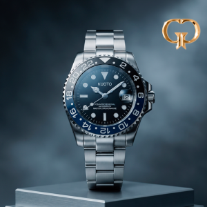 KY361 - RELOJ KYOTO INSPIRADO EN ROLEX , CALENDARIO , RESISTENTE AL AGUA NO SUMERGIBLE , MARCO AZUL NEGRO